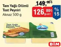 AKNAZ TAM YAĞLI DİLİMLİ TOST PEYNİRİ 500 G